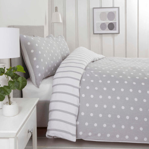 Spots Stripes Luxury Brushed Duvet Cover Bedding Set Grey