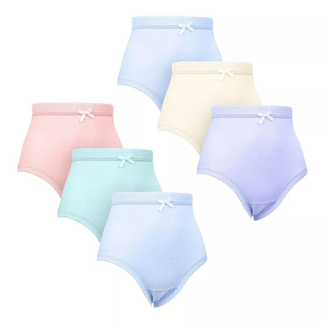 Ladies Ribbed Pastel 100% Cotton Lace Top Briefs 3 Pack