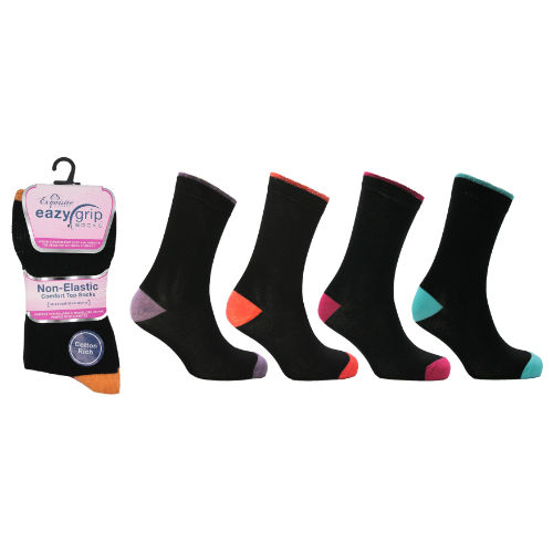 6 Pairs Ladies Eazygrip Non Binding Heel & Toe Ankle Socks UK Size 4-7