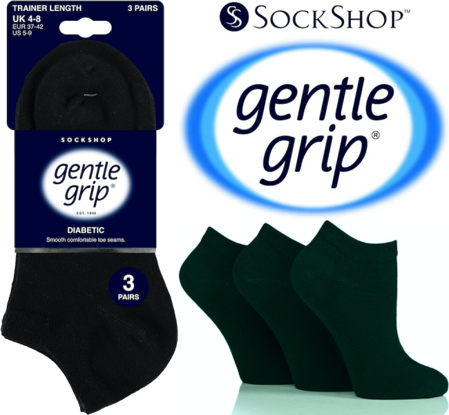 6 Pairs Ladies Diabetic Gentle Grip Honeycomb Top Seamless Toe Trainer Socks UK 4-8 Black