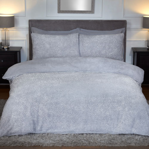 Sparkle Teddy Fleece Grey Duvet Cover Bedding Set