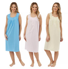 Load image into Gallery viewer, Ladies Marlon 100% Cotton 40" Dobby Spot Sleeveless Wide Strap Woven Nightdress
