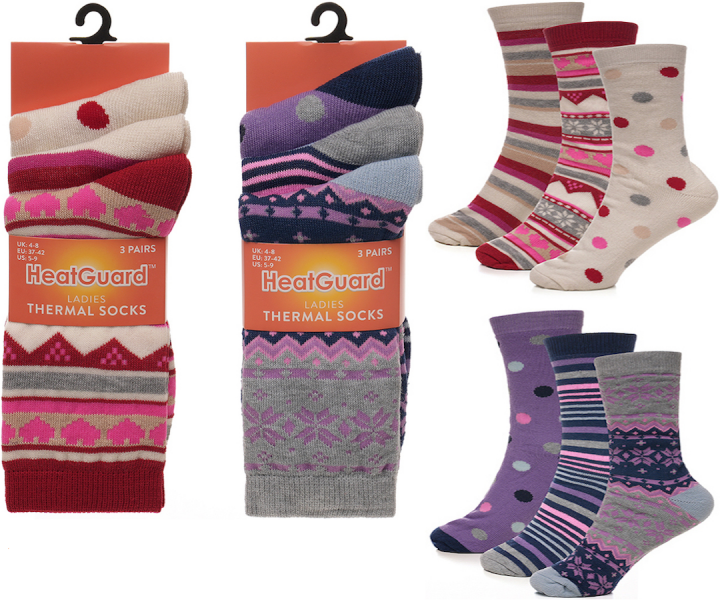 6 Pairs Ladies Fair-Isle Spots & Stripes Design Super Soft Comfort Thermal Socks UK 4-8