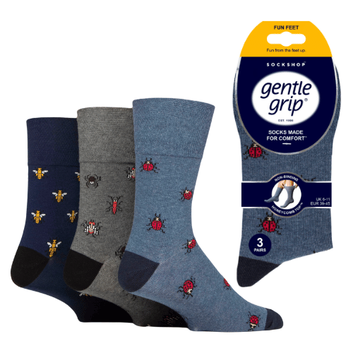 12 Pairs Men's Gentle Grip Cotton Socks Bugs