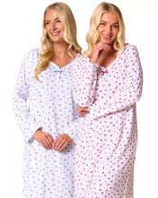 Load image into Gallery viewer, Ladies 100% Jersey Cotton Long Sleeve Floral Nightdress With Picot Detail by Cottonique 10 Pack
