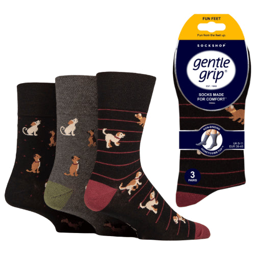 6 Pairs Men's Gentle Grip Cotton Socks Team Dog