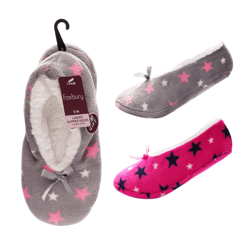 2 Pack Ladies Sherpa Lined Star Slipper Socks