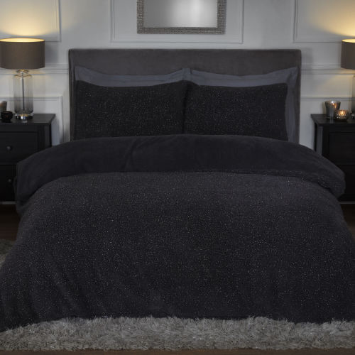 Sparkle Teddy Fleece Charcoal Duvet Cover Bedding Set