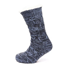 Lade das Bild in den Galerie-Viewer, Men&#39;s Mixed Yarn Chunky Cable Knit Slipper Socks With Sherpa Lining by Tom Franks
