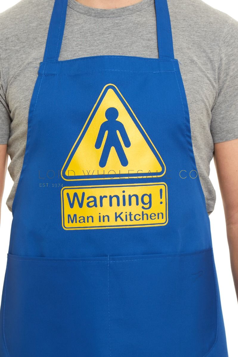 Warning Man in Kitchen Barbeque Apron Blue