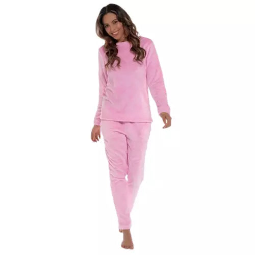 Ladies Star Embossed Fleece Plush Twosie Nightwear Pink