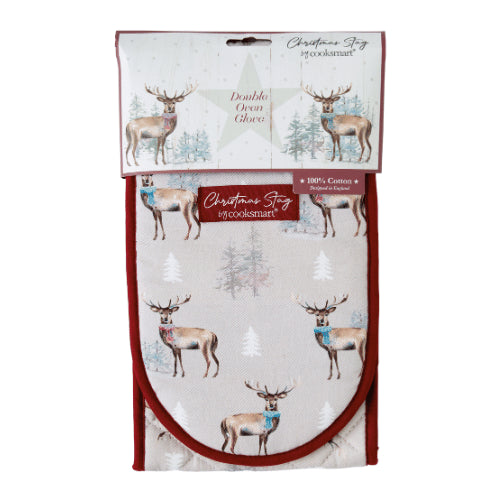 Christmas Stag 100% Cotton Double Oven Glove