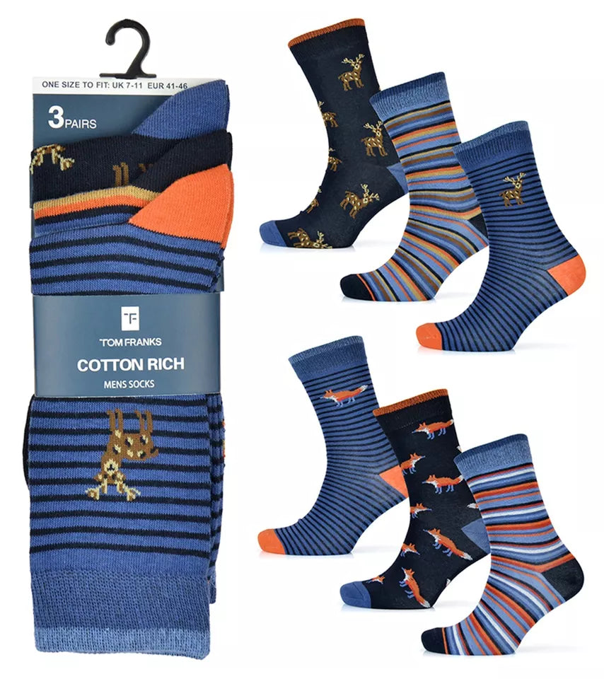 Mens 6 Pairs Animal Design Socks by Tom Franks