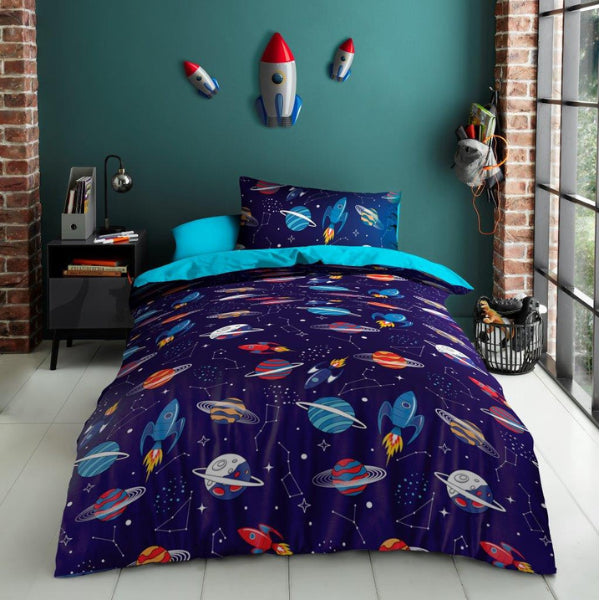 Space Planets Childrens Duvet Cover Bedding Set Single