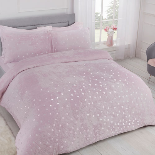 Comfy Fleece Foil Dots Duvet Cover Bedding Set Blush