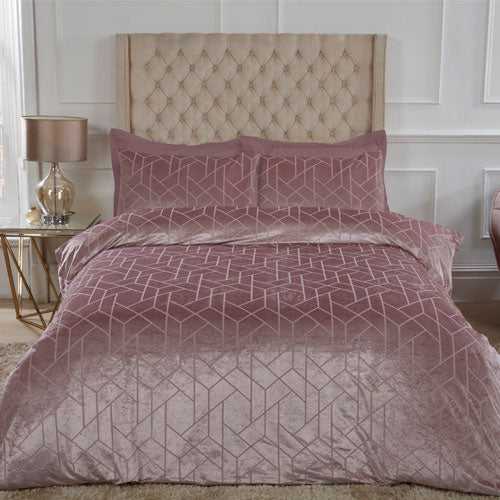 Geo Velvet Duvet Cover Bedding Set Blush Super King