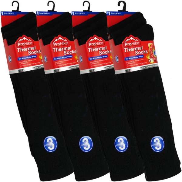 3 Pairs Men's Long Hose Thick Brushed Insulated Maximum Warmth Thermal Socks Black