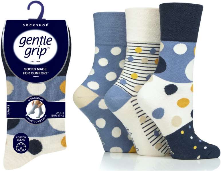 6 Pairs Ladies Gentle Grip Cotton Rich Non Binding Honeycomb Loose Top Socks 4-8 Summer Spots