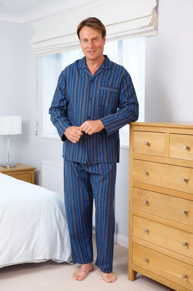 Mens Brushed Cotton Pyjama Stripe Print