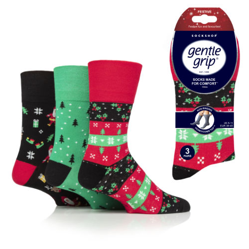 Mens HO HO HO Festive Christmas Gentle Grip Socks 3 Pair