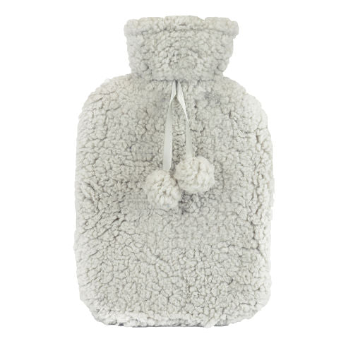 Teddy Faux Fur Hot Water Bottle Grey 2L