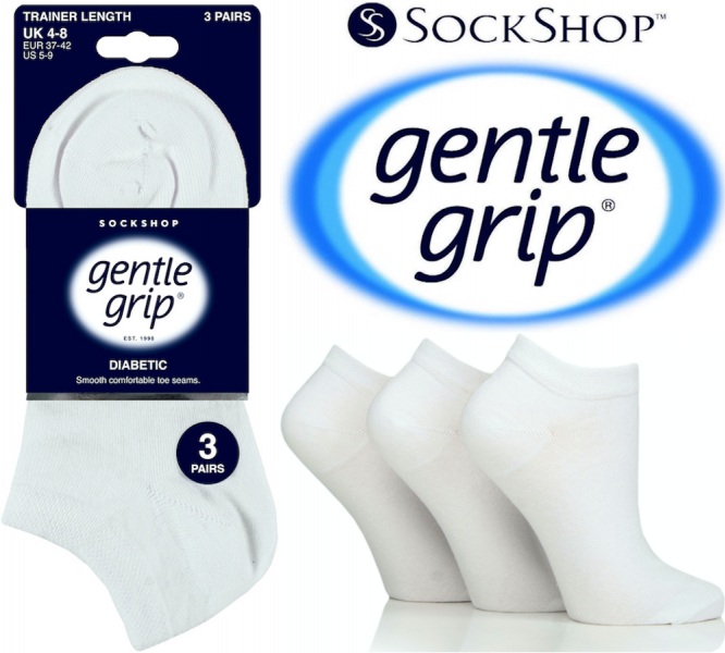 6 Pairs Ladies Diabetic Gentle Grip Honeycomb Top Seamless Toe Trainer Socks UK 4-8 White