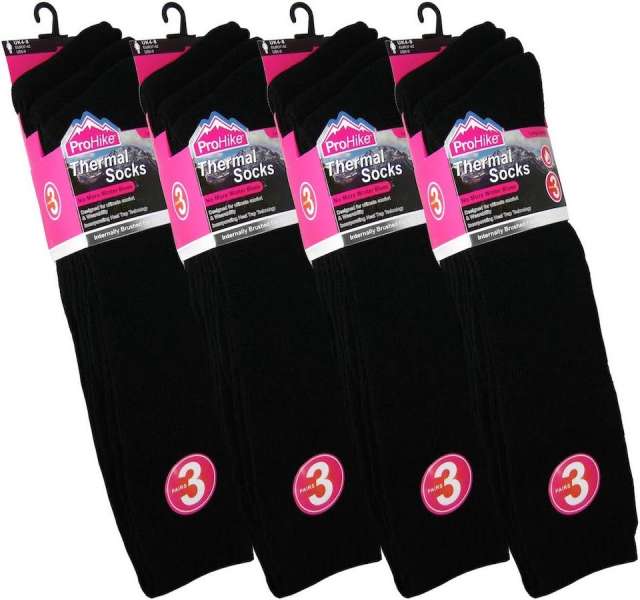 6 Pairs Ladies Long Hose Thick Brushed Insulated Maximum Warmth Thermal Socks UK 4-8 Black