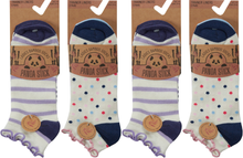 تحميل الصورة إلى عارض المعرض، Panda Stick 12 Pairs Ladies Bamboo Blend Comfort Trainer Liner Sock Spots Stripes
