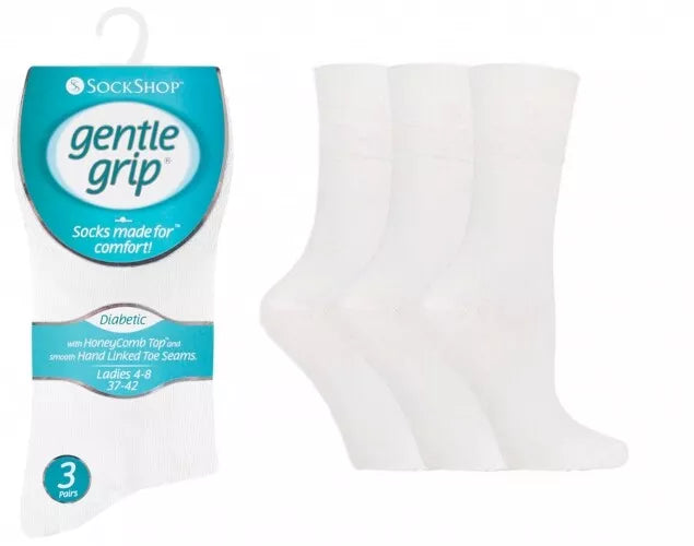 6 Pairs Ladies Diabetic Gentle Grip Seamless Toe Socks White UK 4-8