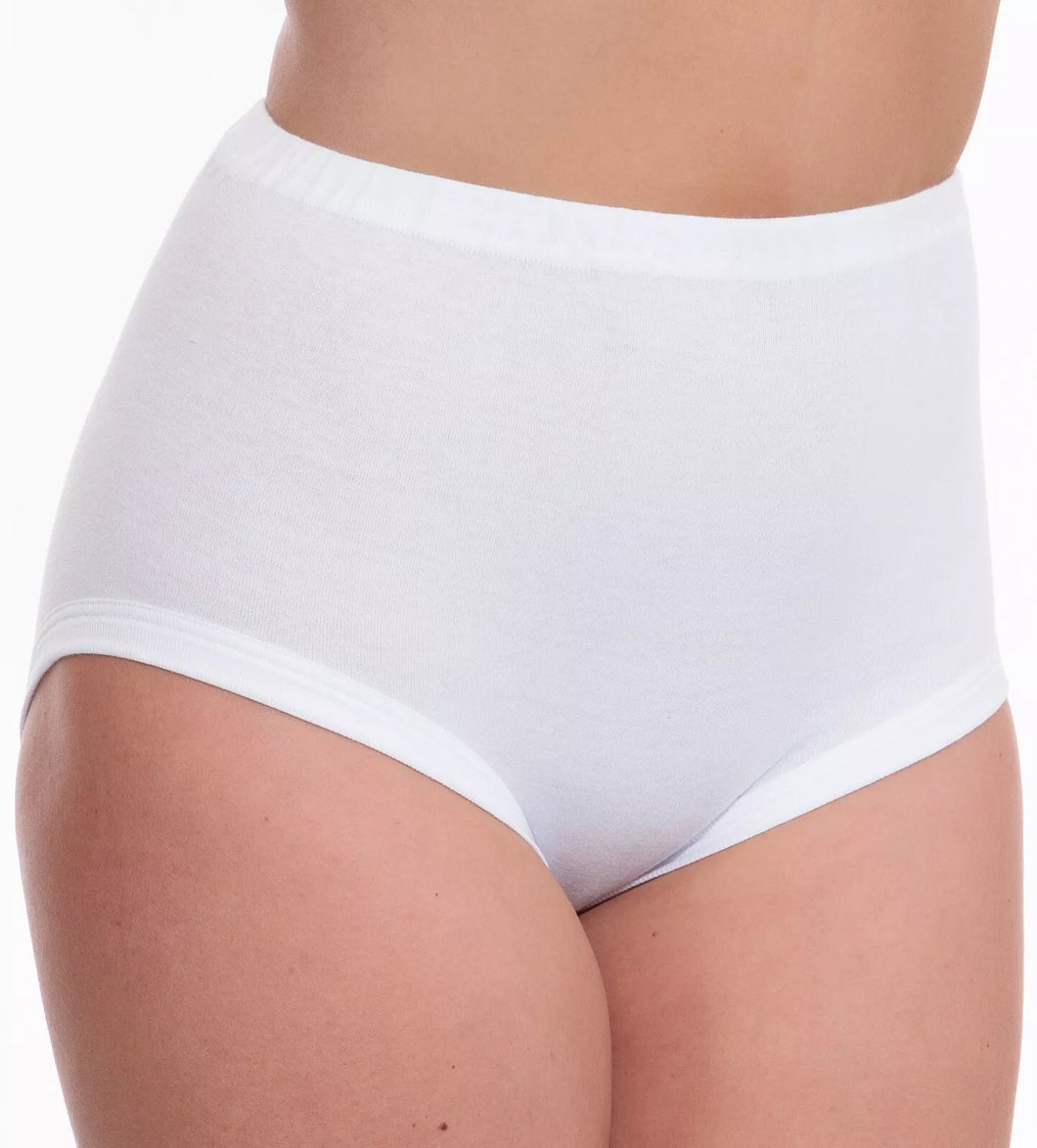 Ladies 100% Cotton Interlock Cuff Leg Brief 3 Pack White