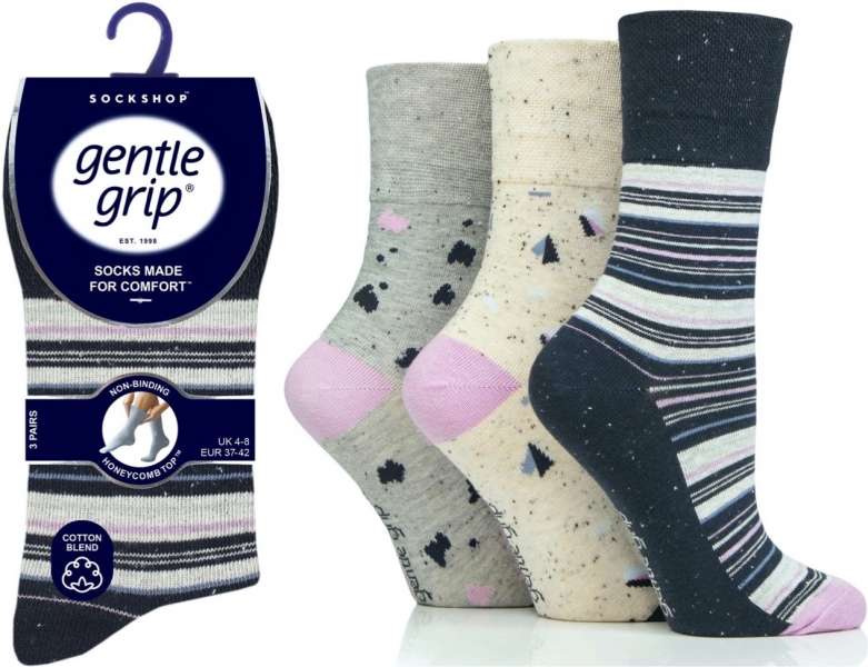 6 Pairs Ladies Gentle Grip Cotton Rich Non Binding Honeycomb Loose Top Socks 4-8 Summer Terrazo