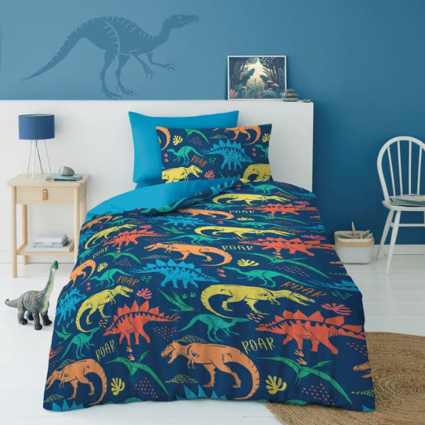 Dino Roar Childrens Duvet Cover Bedding Set Single