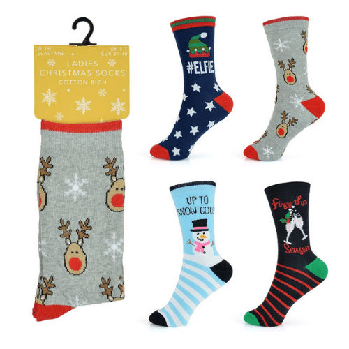 6 Pairs Ladies Christmas Mixed Designs Socks