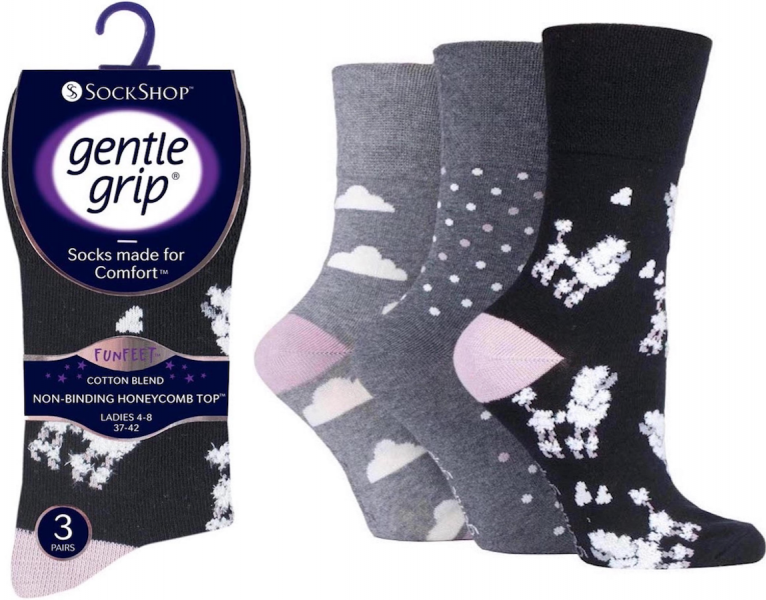 6 Pairs Ladies Gentle Grip Fun Feet Non Binding Honeycomb Loose Top Socks 4-8 To the Moon & Stars