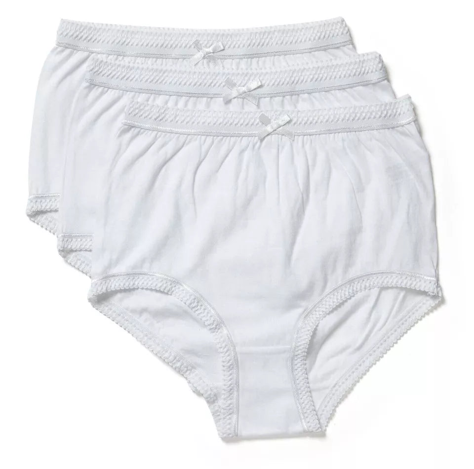 Ladies White 3 Pack 100% Cotton Full Briefs