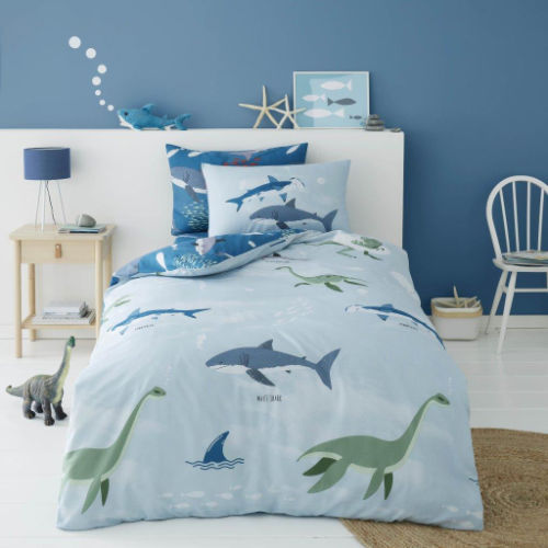 Young Uns Dino Shark Childrens Duvet Cover Bedding Set Single