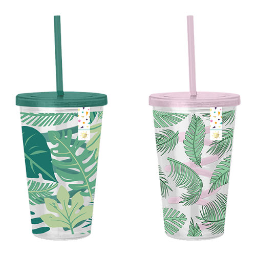 Green  Leaf Cup and Swirly Straw Set of 6