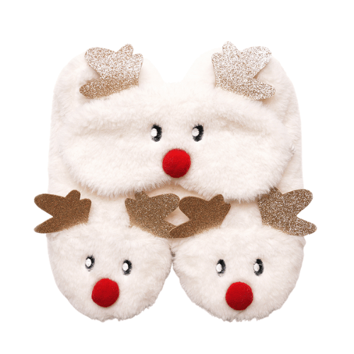 Ladies Christmas Reindeer Faux Fur Slipper Socks with 3D Sleep Mask