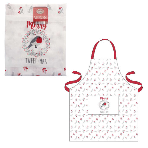 Merry Tweet-mas Christmas Robin Cotton Apron