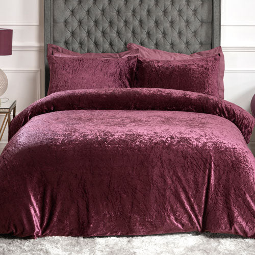 Luxury Crushed Velvet Duvet Cover Bedding Set Plum