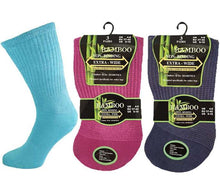 Load image into Gallery viewer, 6 Pairs Ladies Bamboo Extra Wide Non-Binding Socks with Hand Linked Toe Seam
