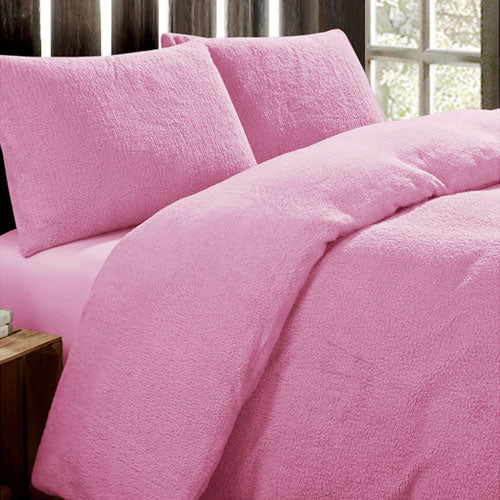 Super Soft Teddy Fleece Duvet Cover Bedding Set Pink