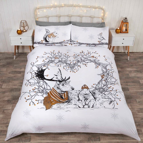 Stag And Friends Christmas Reversible Duvet Cover Bedding Set