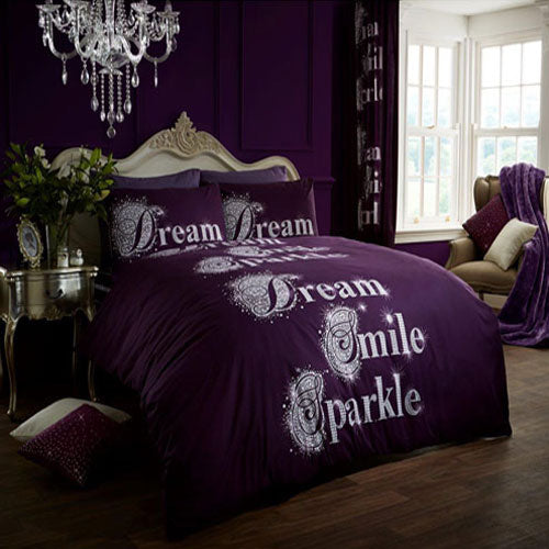 Dream Smile Sparkle Duvet Cover Bedding Set Aubergine