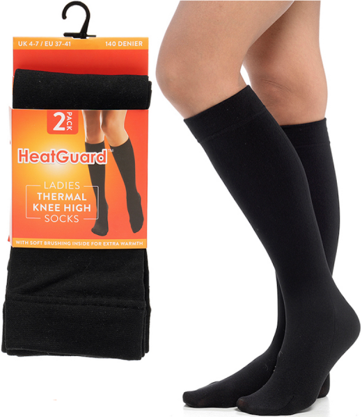 6 Pairs Ladies Black 140 Denier Thermal Value 2 Pair Knee High Socks UK 4-7