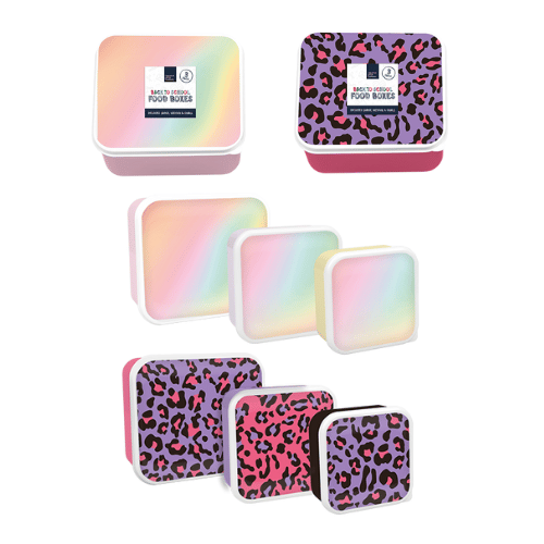 Girls Printed Food Boxes 3 Packs Leopard print and Ombre