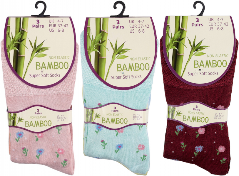 6 Pairs Ladies Bamboo Super Soft Comfort Non Binding Loose Elasticated Top Socks UK 4-7