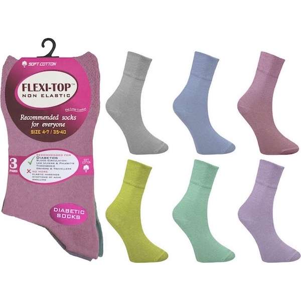 6 Pairs Ladies Pink Multi Non Binding Loose Elasticated Soft Top Socks UK 4-7