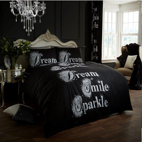 Dream Smile Sparkle Duvet Cover Bedding Set Black