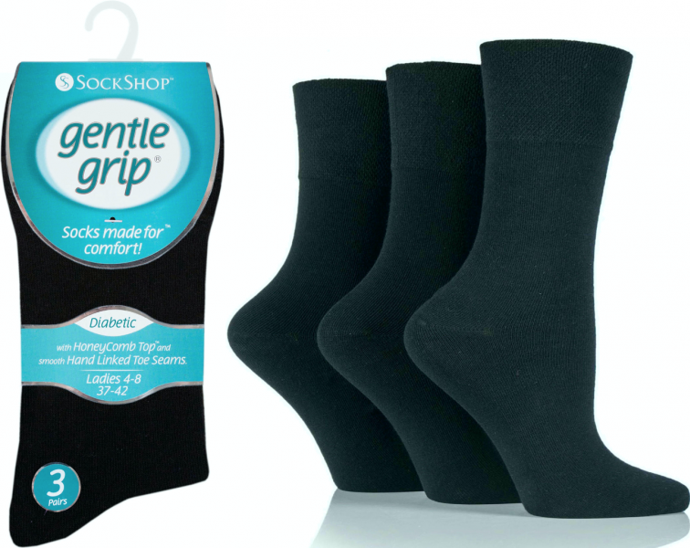 6 Pairs Ladies Diabetic Gentle Grip Seamless Toe Socks Black UK 4-8